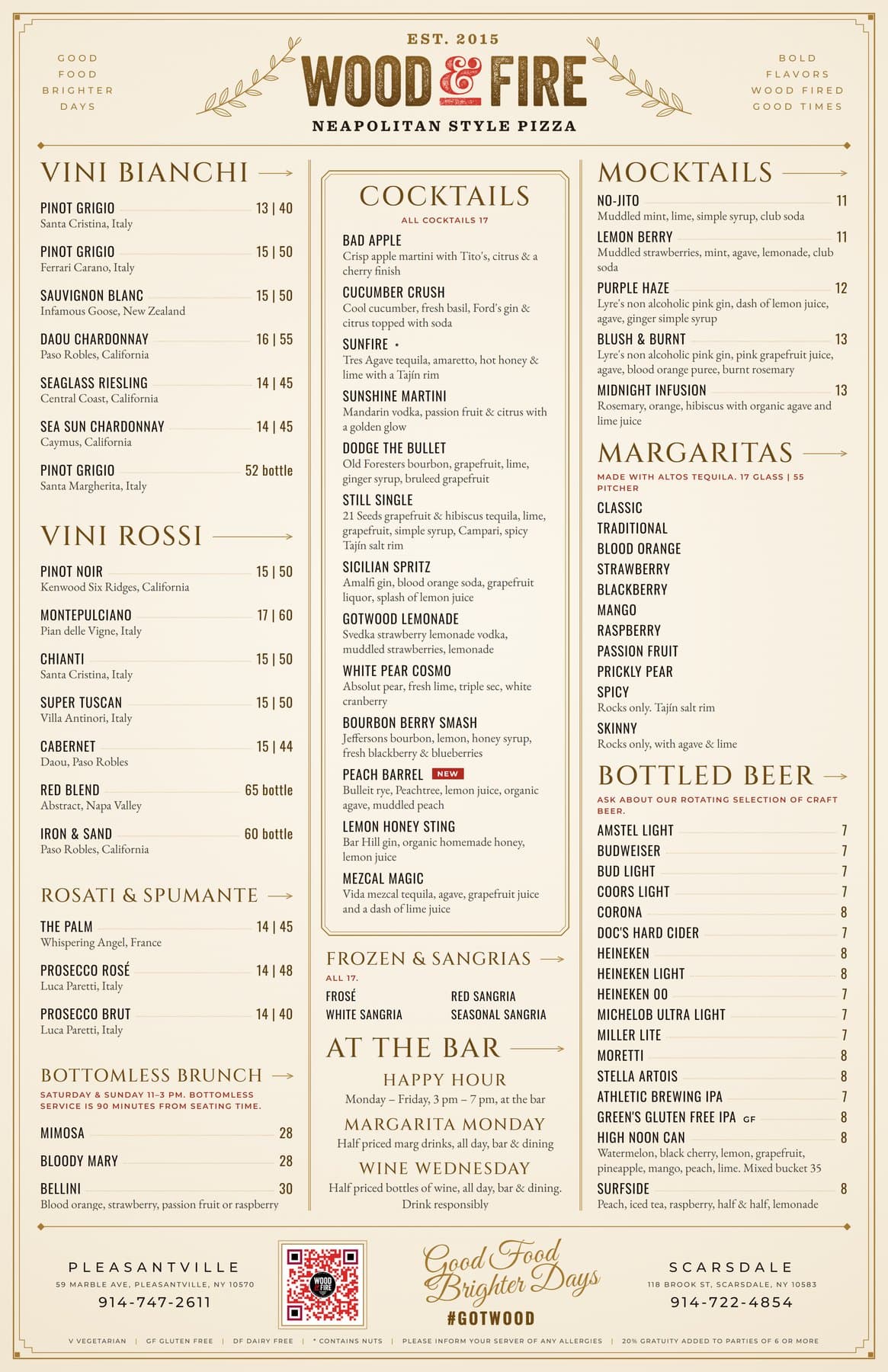 Dinner Menu menu, back